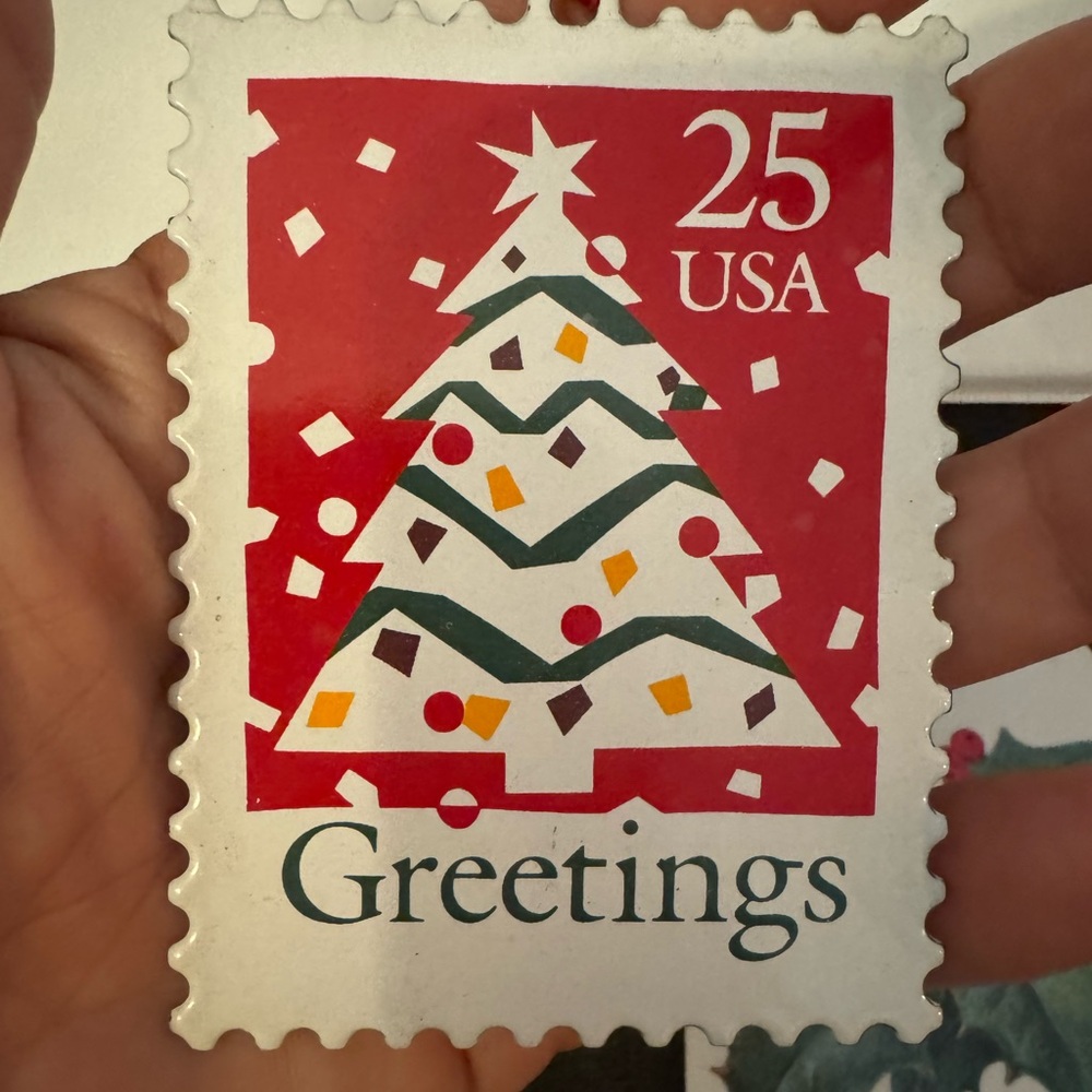 Hallmark ornament postal stamp 1995 Christmas tree greetings 3rd in series